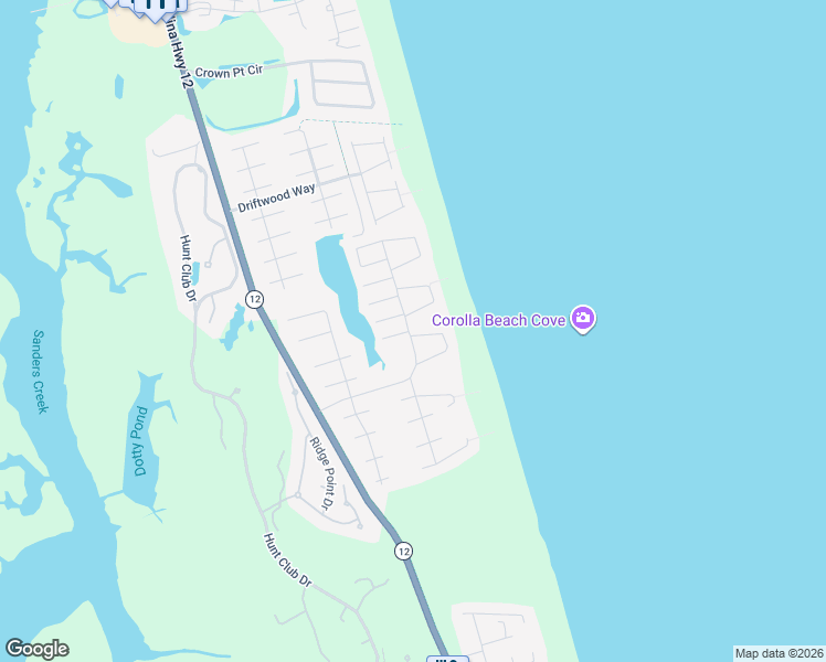 map of restaurants, bars, coffee shops, grocery stores, and more near 627 Ocean Trail in Corolla