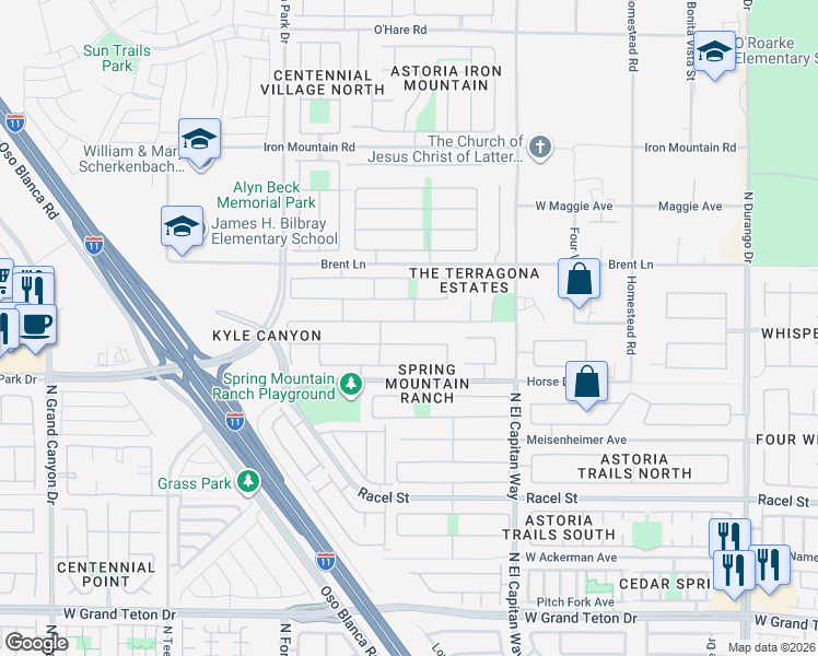 map of restaurants, bars, coffee shops, grocery stores, and more near 8929 Little Horse Avenue in Las Vegas