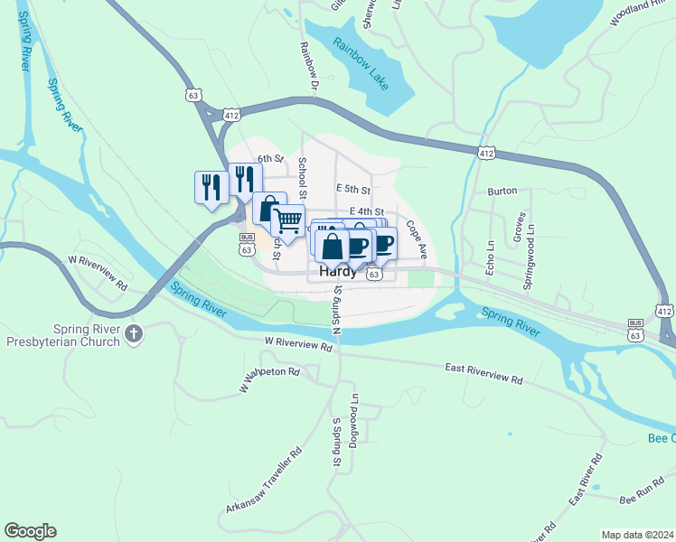 map of restaurants, bars, coffee shops, grocery stores, and more near in Hardy