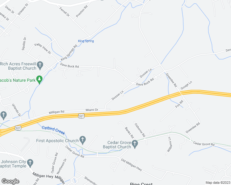 map of restaurants, bars, coffee shops, grocery stores, and more near 191 Dosser Lane in Johnson City