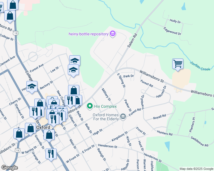 map of restaurants, bars, coffee shops, grocery stores, and more near 105 Military Street in Oxford