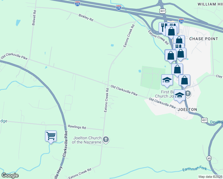 map of restaurants, bars, coffee shops, grocery stores, and more near 3646 Old Clarksville Pike in Nashville