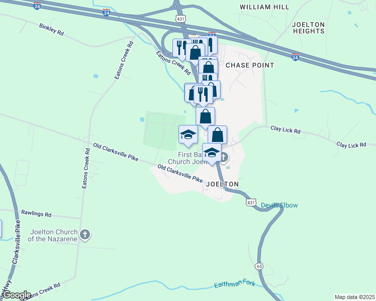 map of restaurants, bars, coffee shops, grocery stores, and more near 7141 Whites Creek Pike in Nashville