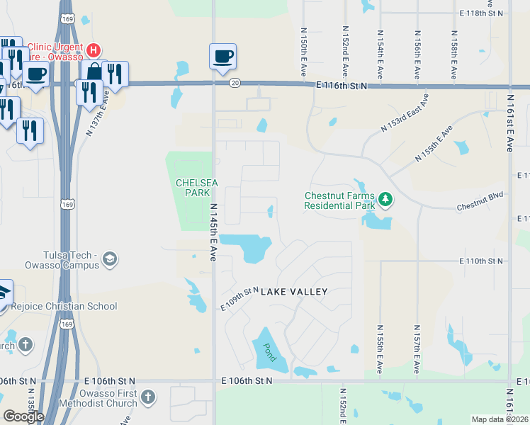 map of restaurants, bars, coffee shops, grocery stores, and more near 14612 East 111th Court North in Owasso