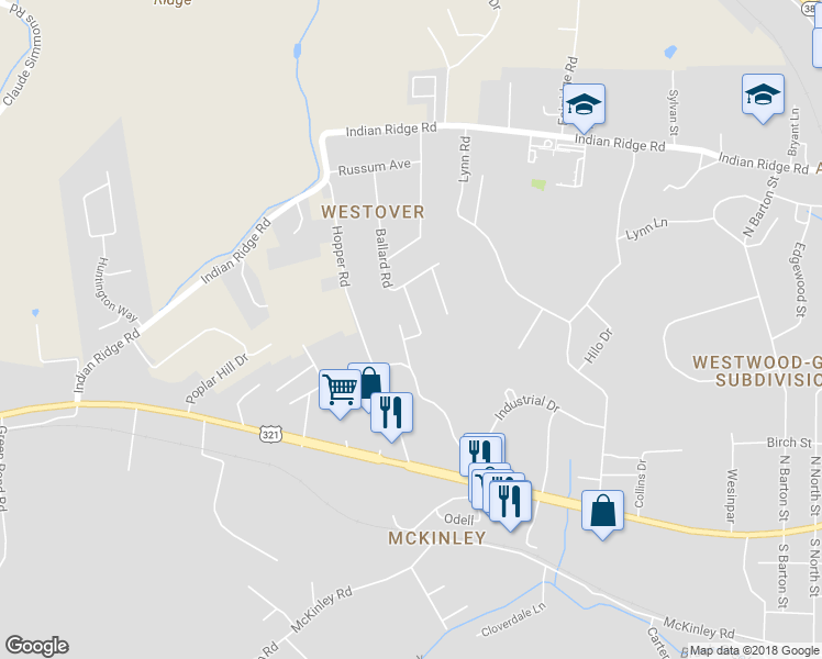 map of restaurants, bars, coffee shops, grocery stores, and more near 1201 Vanleer Avenue in Johnson City