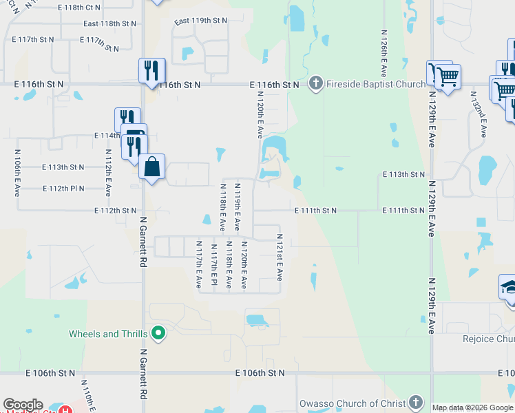 map of restaurants, bars, coffee shops, grocery stores, and more near 11101 North 120th East Avenue in Owasso
