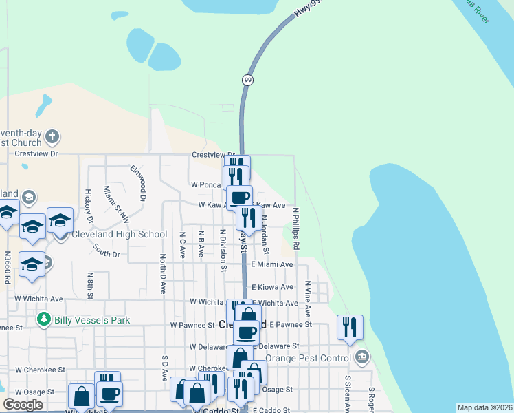 map of restaurants, bars, coffee shops, grocery stores, and more near 805 North Broadway Street in Cleveland