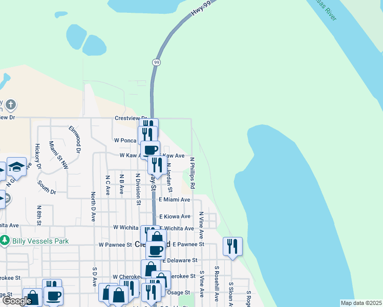 map of restaurants, bars, coffee shops, grocery stores, and more near 910 North Phillips Road in Cleveland