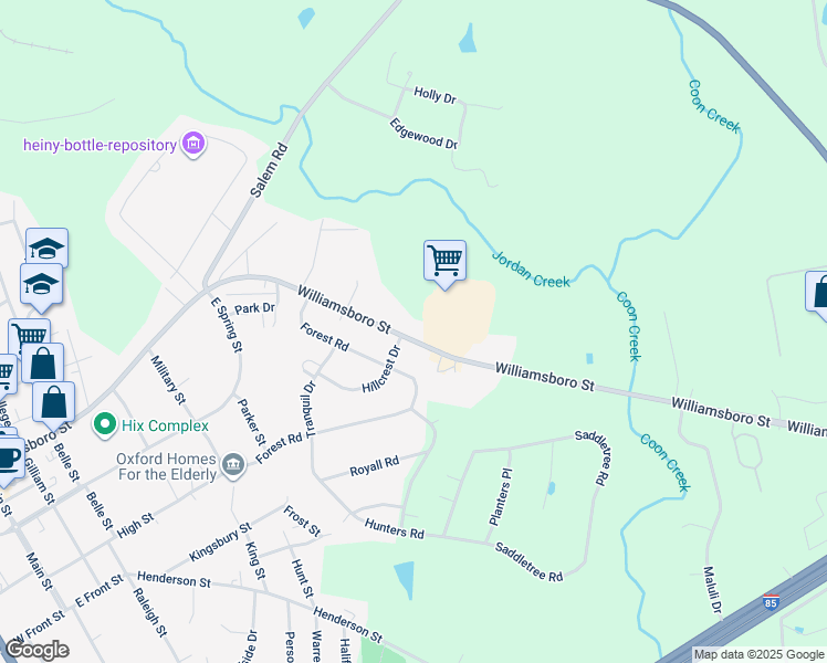map of restaurants, bars, coffee shops, grocery stores, and more near 803 Williamsboro Street in Oxford