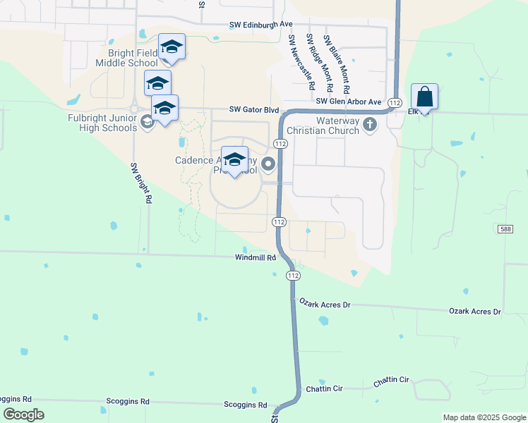 map of restaurants, bars, coffee shops, grocery stores, and more near 1505 Southwest Madison Avenue in Bentonville