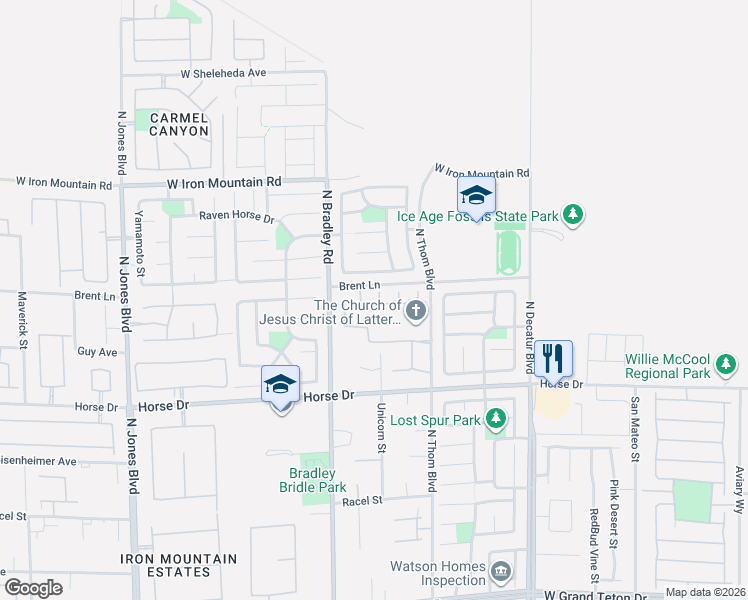 map of restaurants, bars, coffee shops, grocery stores, and more near 8558 North Burning Bridge Court in Las Vegas