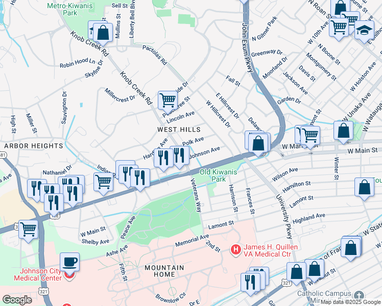 map of restaurants, bars, coffee shops, grocery stores, and more near 826 Johnson Avenue in Johnson City