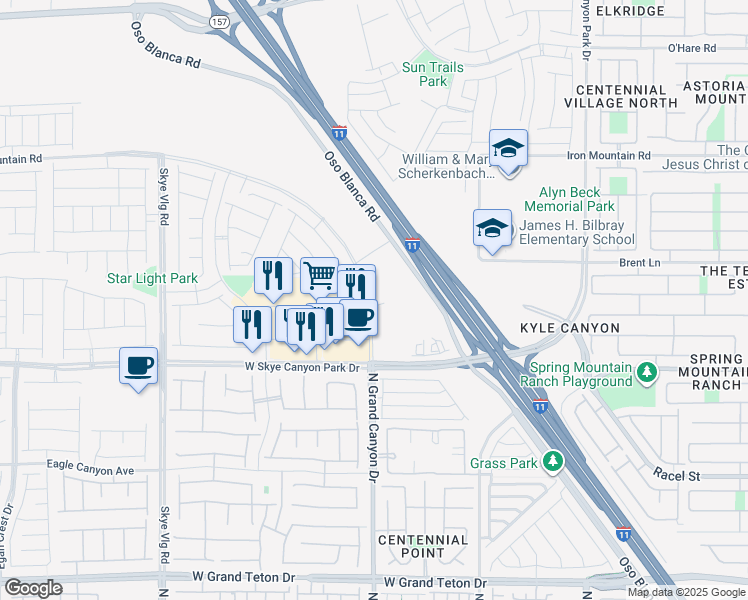 map of restaurants, bars, coffee shops, grocery stores, and more near 8888 North Grand Canyon Drive in Las Vegas