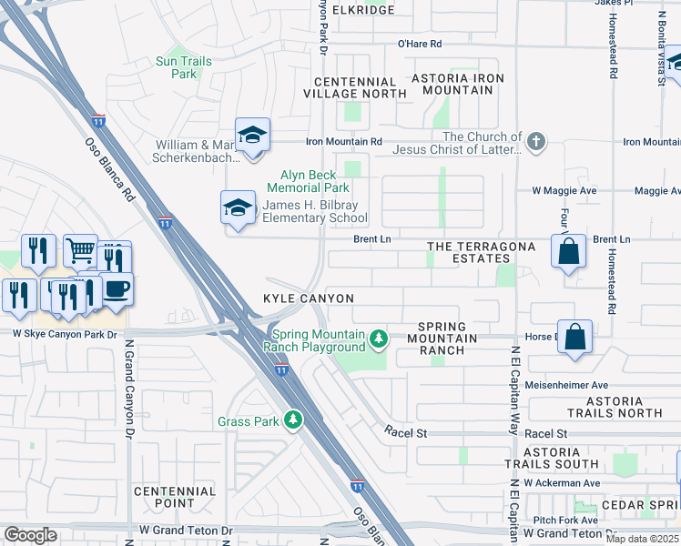 map of restaurants, bars, coffee shops, grocery stores, and more near 9125 Pine Mission Avenue in Las Vegas