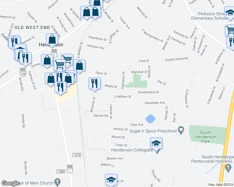 map of restaurants, bars, coffee shops, grocery stores, and more near 1323 South Williams Street in Henderson