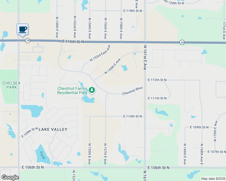 map of restaurants, bars, coffee shops, grocery stores, and more near 15705 East 112th Street North in Owasso