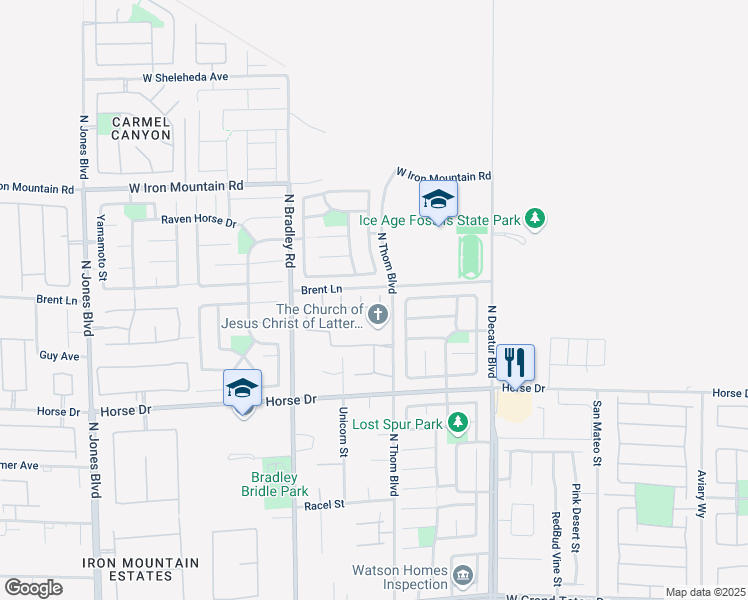map of restaurants, bars, coffee shops, grocery stores, and more near 8555 North Rumsfield Court in Las Vegas