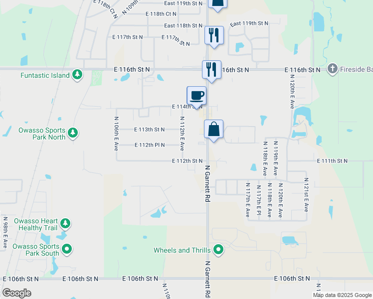 map of restaurants, bars, coffee shops, grocery stores, and more near 11215 North 112th East Avenue in Owasso