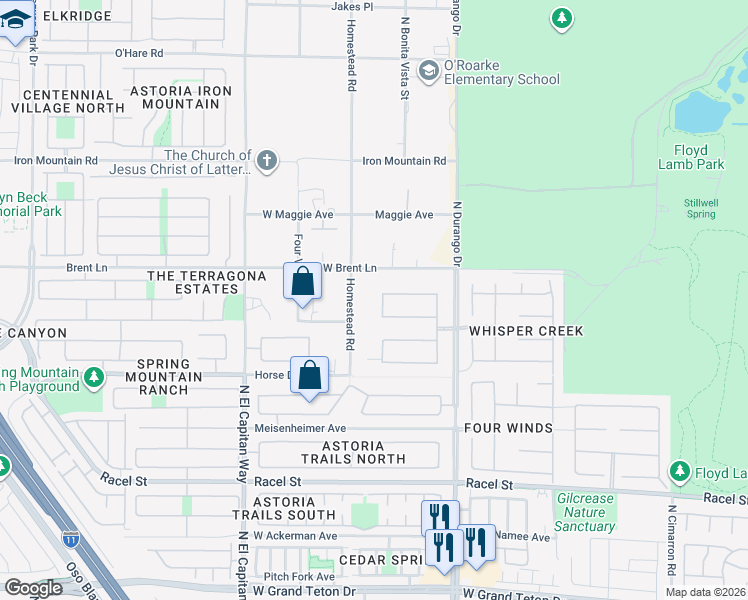 map of restaurants, bars, coffee shops, grocery stores, and more near 8708 Homestead Road in Las Vegas