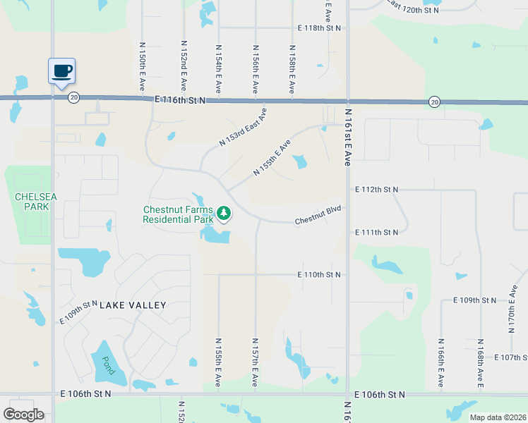 map of restaurants, bars, coffee shops, grocery stores, and more near 15705 East 112th Street North in Owasso