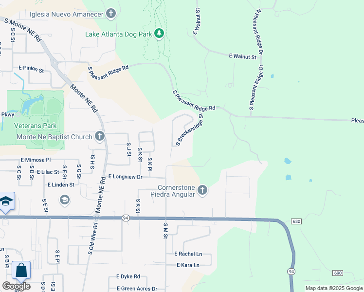 map of restaurants, bars, coffee shops, grocery stores, and more near 1509 South Breckenridge Street in Rogers