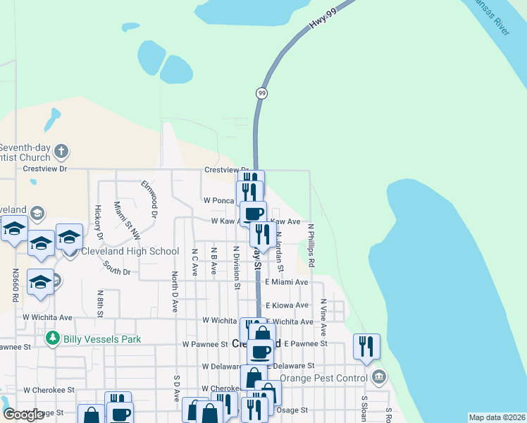 map of restaurants, bars, coffee shops, grocery stores, and more near 805 North Broadway Street in Cleveland