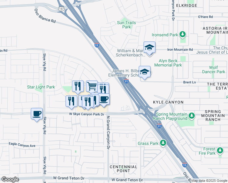 map of restaurants, bars, coffee shops, grocery stores, and more near 8600 North Grand Canyon Drive in Las Vegas