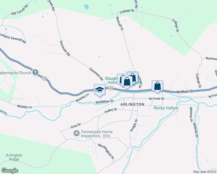 map of restaurants, bars, coffee shops, grocery stores, and more near Denmark Road in Erin