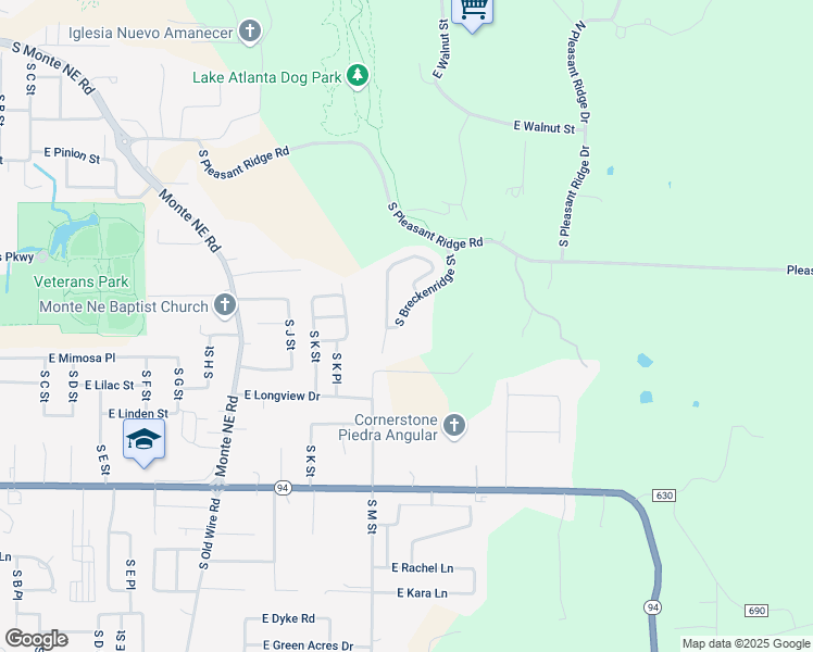 map of restaurants, bars, coffee shops, grocery stores, and more near 1509 South Breckenridge Street in Rogers
