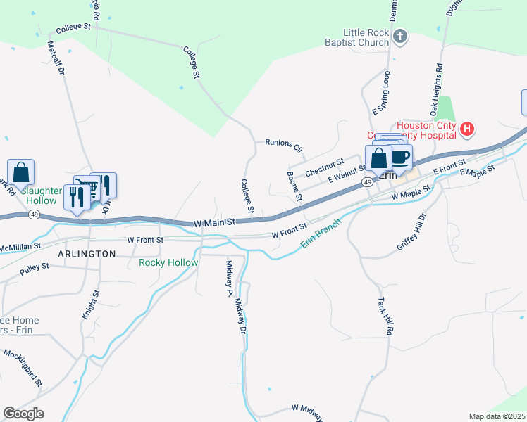 map of restaurants, bars, coffee shops, grocery stores, and more near 4253 West Main Street in Erin