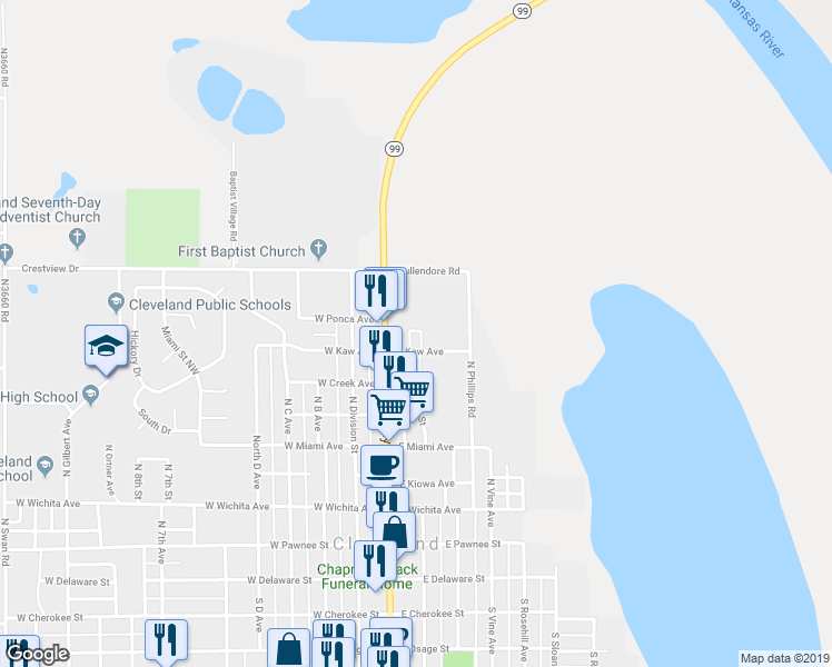map of restaurants, bars, coffee shops, grocery stores, and more near 805 North Broadway Street in Cleveland