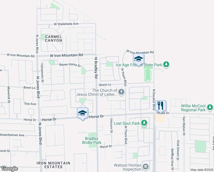 map of restaurants, bars, coffee shops, grocery stores, and more near 8566 North Bright Bush Street in Las Vegas