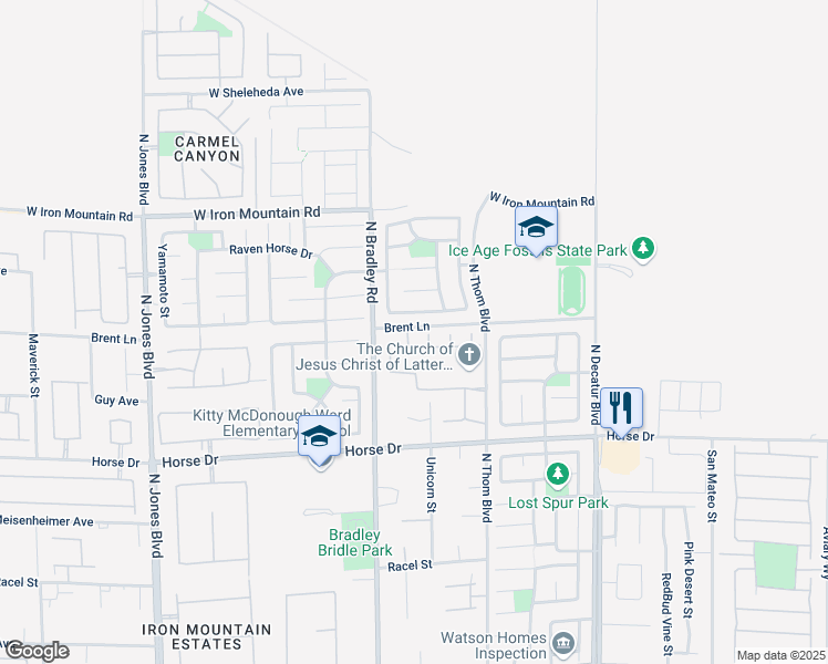 map of restaurants, bars, coffee shops, grocery stores, and more near 8566 North Bright Bush Street in Las Vegas