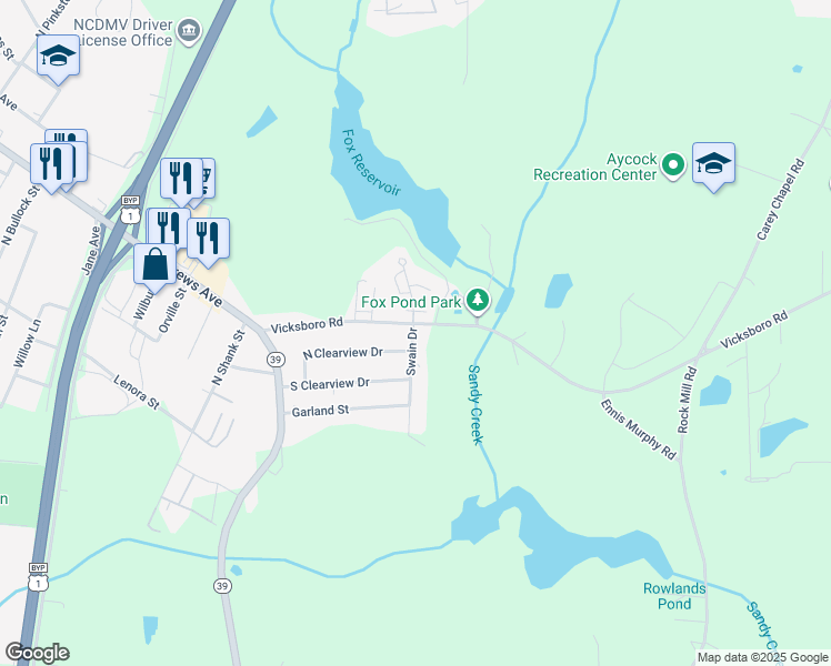 map of restaurants, bars, coffee shops, grocery stores, and more near 336 Vicksboro Road in Henderson