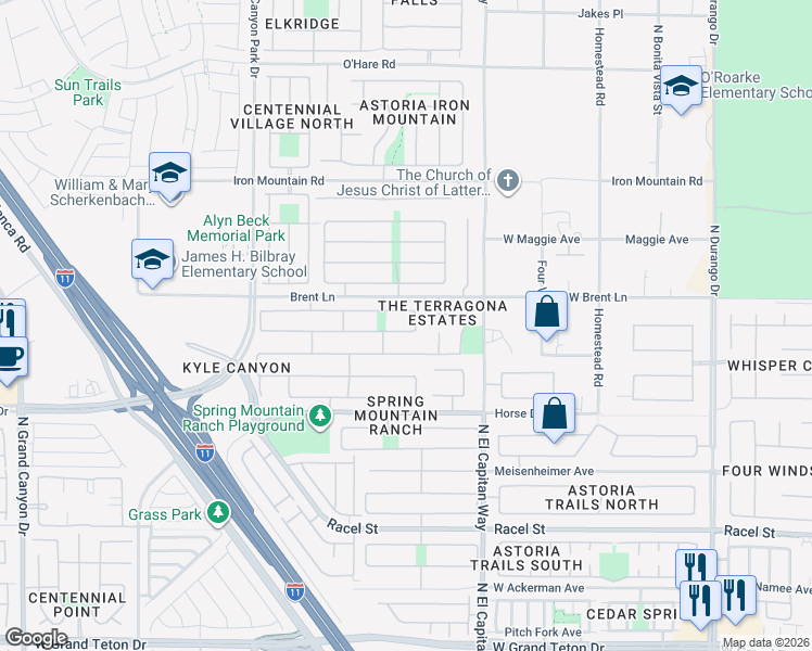 map of restaurants, bars, coffee shops, grocery stores, and more near 8921 Pine Mission Avenue in Las Vegas