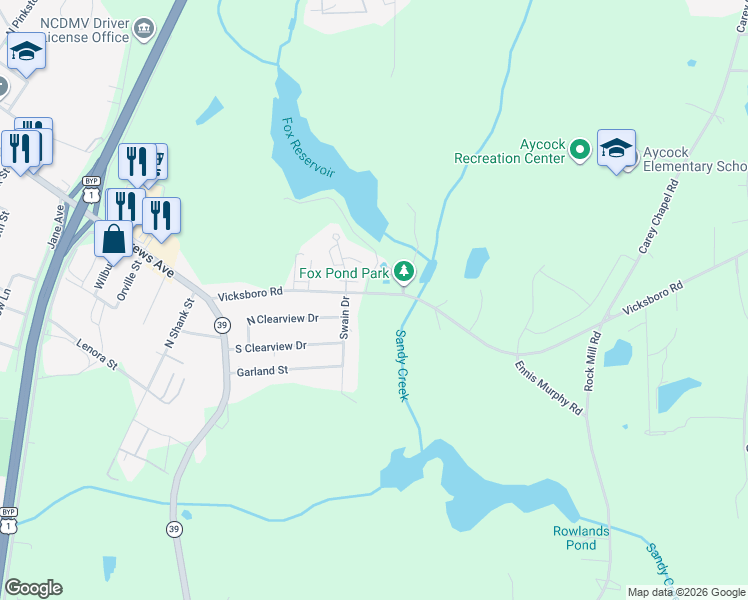 map of restaurants, bars, coffee shops, grocery stores, and more near 394 Vicksboro Road in Henderson