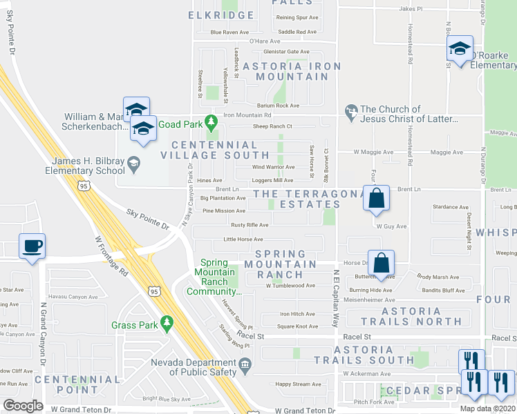 map of restaurants, bars, coffee shops, grocery stores, and more near 9016 Pine Mission Avenue in Las Vegas