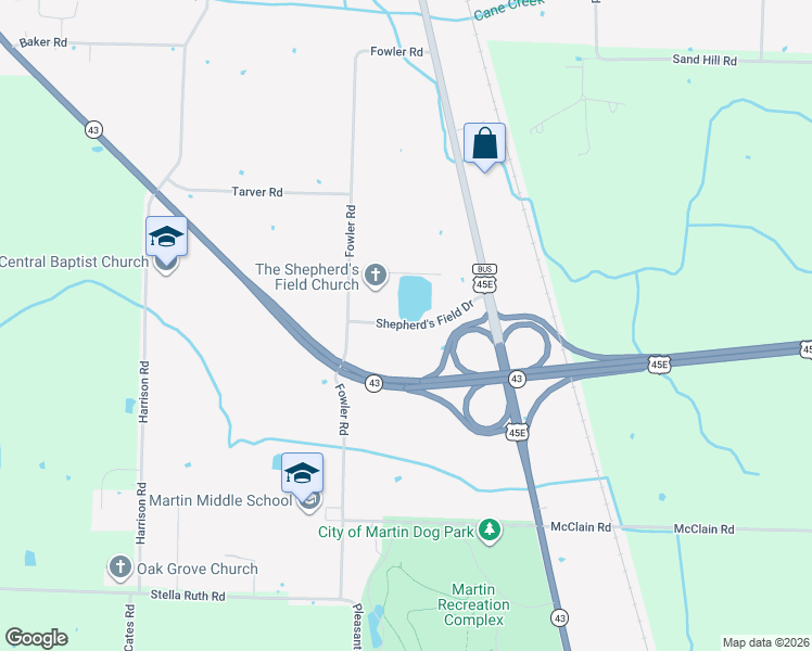 map of restaurants, bars, coffee shops, grocery stores, and more near in Martin