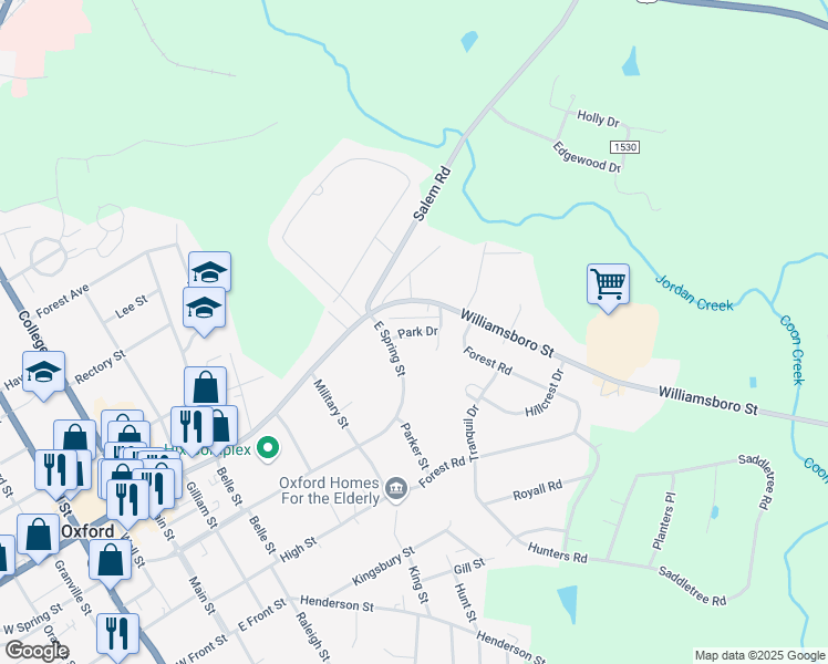 map of restaurants, bars, coffee shops, grocery stores, and more near 111 Park Drive in Oxford