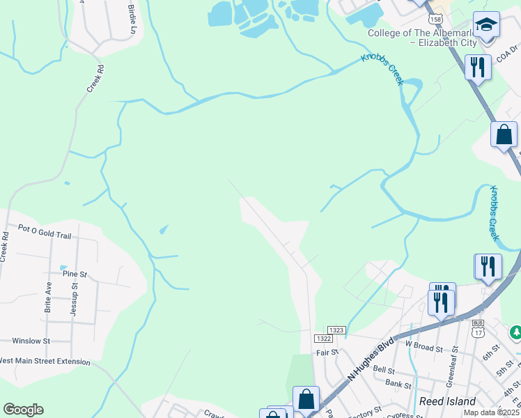map of restaurants, bars, coffee shops, grocery stores, and more near 1101-1199 Parsonage Saint Exd in Elizabeth City