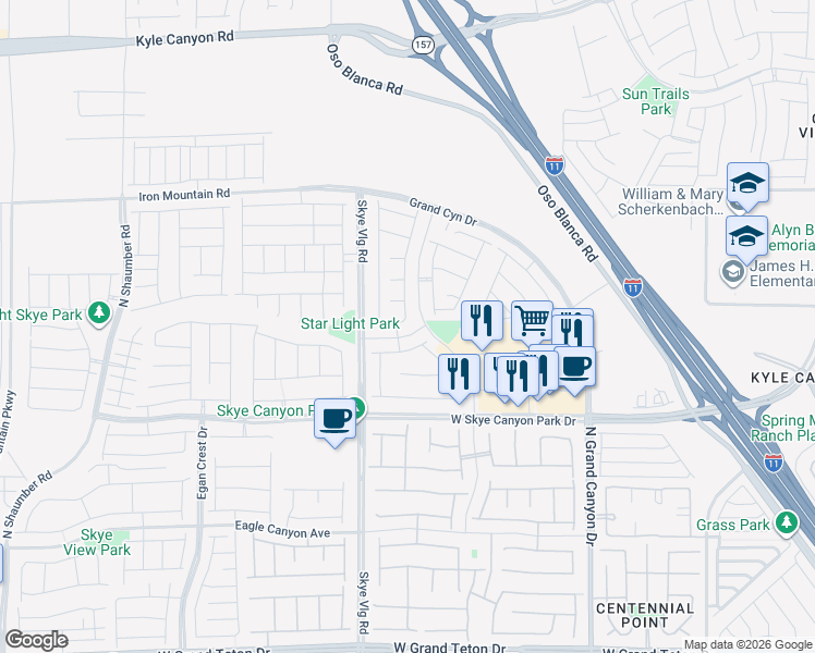 map of restaurants, bars, coffee shops, grocery stores, and more near 9951 Skye Gazer Avenue in Las Vegas