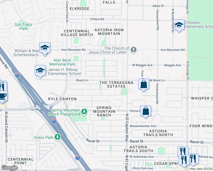 map of restaurants, bars, coffee shops, grocery stores, and more near 8921 Pine Mission Avenue in Las Vegas