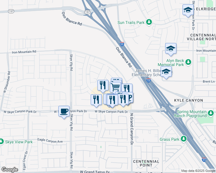 map of restaurants, bars, coffee shops, grocery stores, and more near 9815 Mojave Mountain Street in Las Vegas