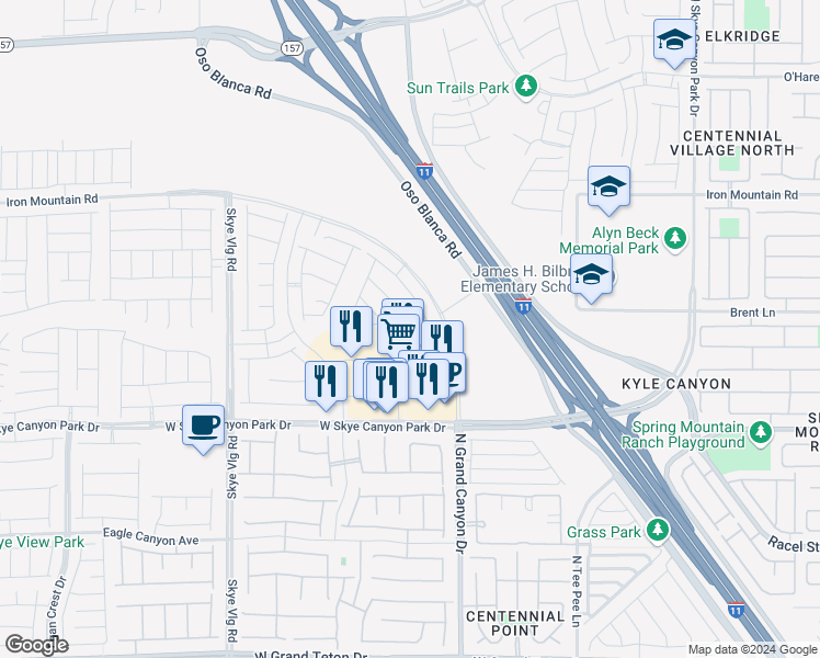 map of restaurants, bars, coffee shops, grocery stores, and more near 9763 Mojave Mountain Street in Las Vegas
