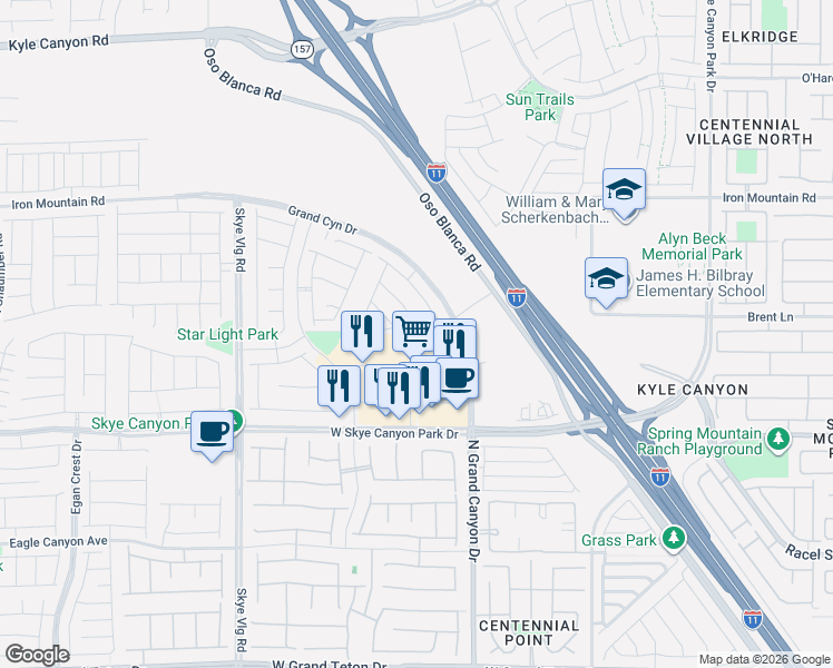 map of restaurants, bars, coffee shops, grocery stores, and more near 9710 West Skye Canyon Park Drive in Las Vegas