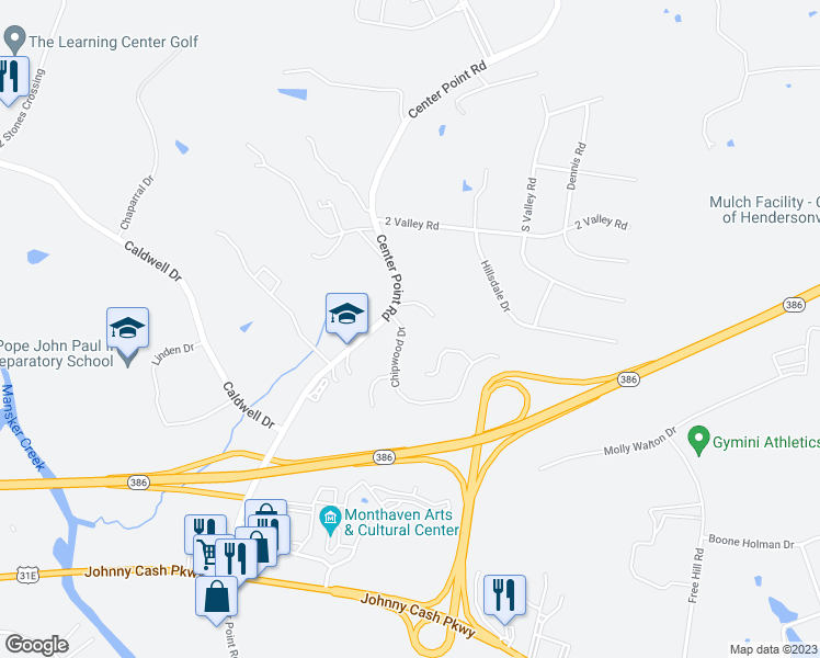 map of restaurants, bars, coffee shops, grocery stores, and more near 105 Chipwood Drive in Hendersonville