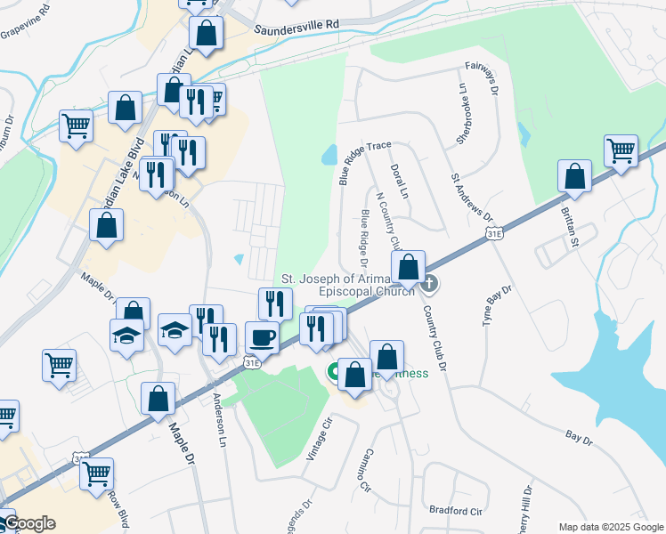 map of restaurants, bars, coffee shops, grocery stores, and more near 61 Blue Ridge Trace in Hendersonville