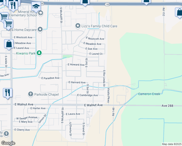 map of restaurants, bars, coffee shops, grocery stores, and more near 4131 East Feemster Avenue in Visalia
