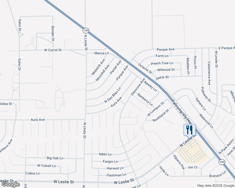 map of restaurants, bars, coffee shops, grocery stores, and more near 6731 North San Blas Lane in Pahrump