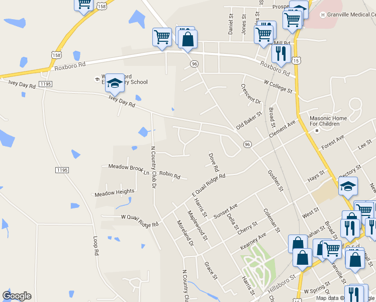 map of restaurants, bars, coffee shops, grocery stores, and more near 209 Lexington Park Drive in Oxford